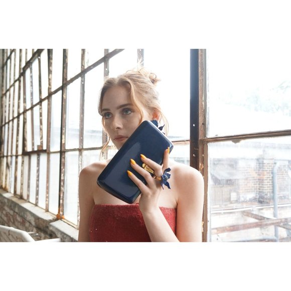 Vintage Lucite Structured Bag Navy Blue Classic Lucite Box Clutch Crossbody Shou - Picture 3 of 16